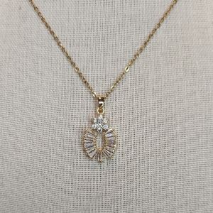 18k Gold Plated Stainless Steel Simulated Diamond Pendant and Chain, Flower